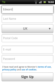 Monster sign in page